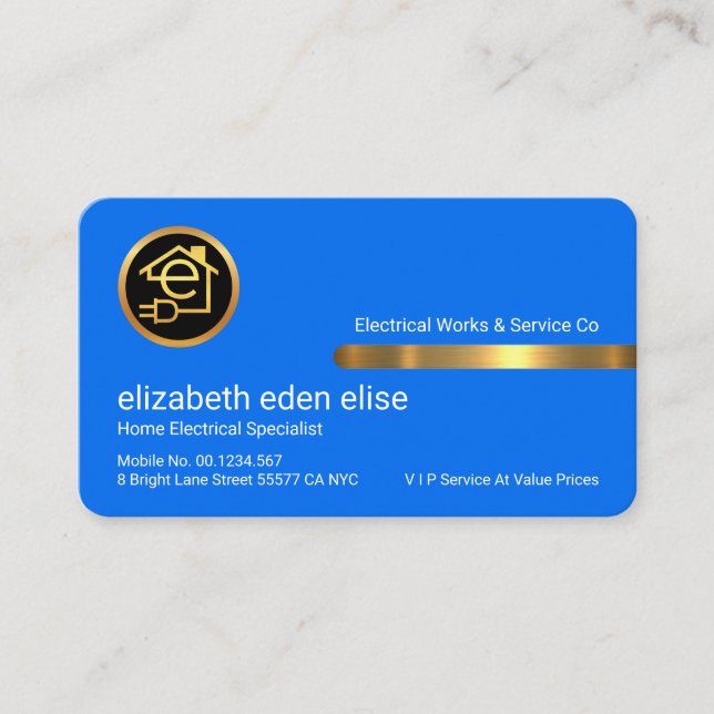 Stylish Gold Tab On Stunning Blue Layers Business Card (Front)