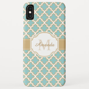 Stylish Gold Teal Blue Moroccan Pattern Monogram Case-Mate iPhone Case