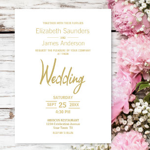 Stylish Gold Text White Wedding Invitation