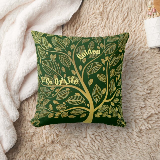 Stylish Gold Tree Of Life Green Foliage Greenery Cushion (Blanket)
