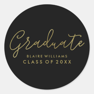 Stylish Gold Typography Graduation Classic Round Sticker