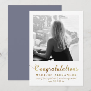Stylish Gold Typography Photo Graduation Announcement