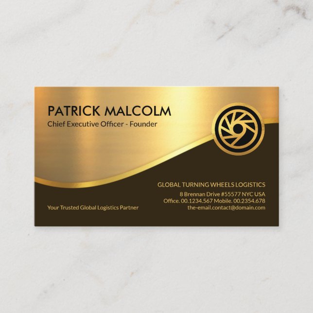 Stylish Gold Wave Brown Layers Entrepreneur Business Card (Front)
