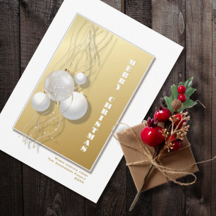 Stylish Gold White Baubles Christmas Holiday Card