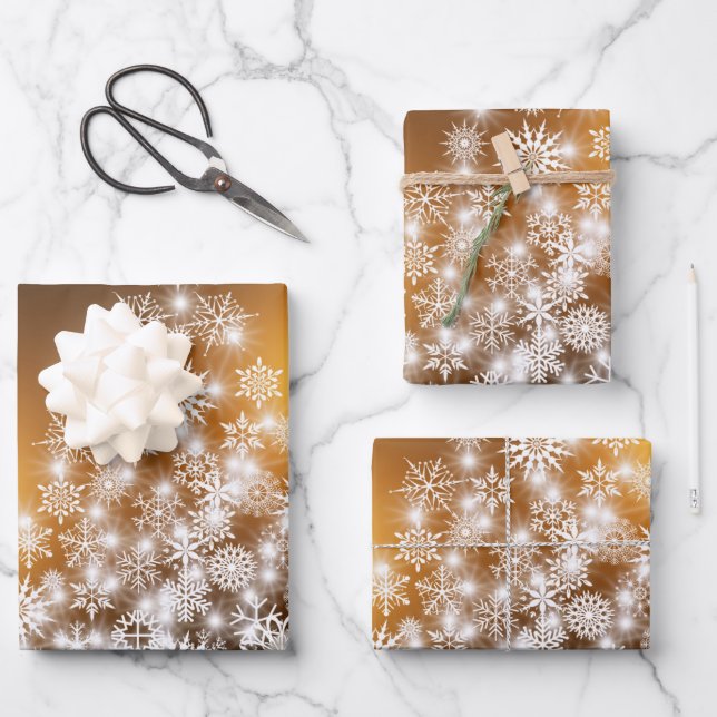 Stylish Gold White Christmas Tree Wrapping Paper Sheet (Front)