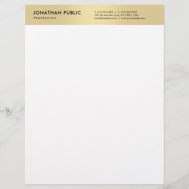 Stylish Gold White Modern Elegant Simple Template Custom Letterhead (Front)