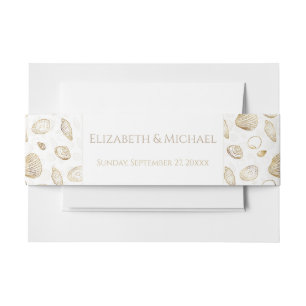 Stylish Gold White Seashells Pattern Invitation Belly Band