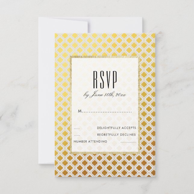 Stylish Gold & White Wedding RSVP Card (Front)