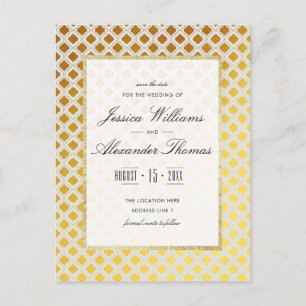 Stylish Gold & White Wedding Save The Date Announcement Postcard