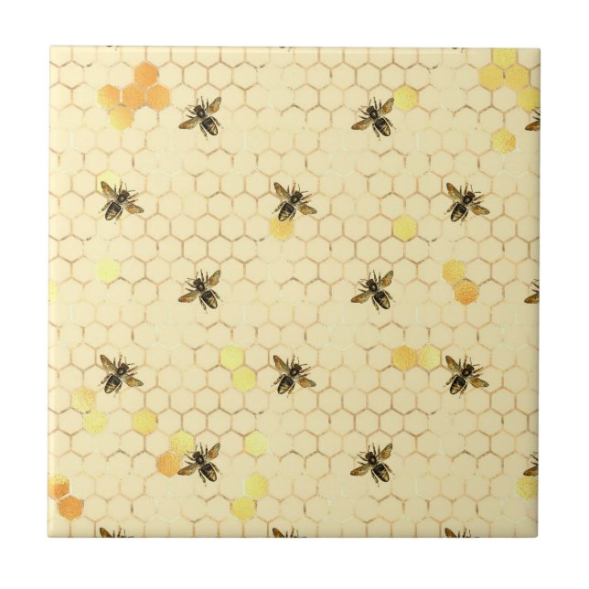 Stylish Gold Yellow Bees Honeycomb Tile (Front)