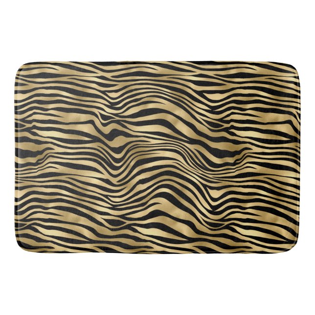 Stylish Gold Zebra Print  Bath Mat (Front)