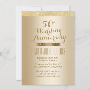 Stylish Golden 50th Wedding Anniversary Invitation
