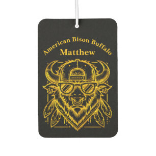 Stylish Golden Bison With Sunglasses and Hat Car Air Freshener