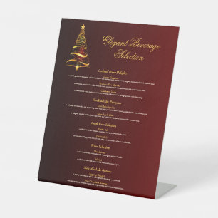 Stylish Golden Christmas Tree Wedding Drink Menu Pedestal Sign