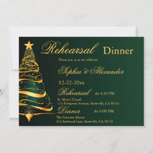 Stylish Golden Christmas tree wedding Rehearsal  Invitation