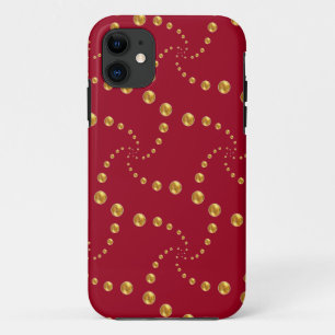 Stylish golden polka dots on burgundy red Case-Mate iPhone case