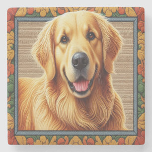 Stylish Golden Retriever Dog Colourful Frame Stone Coaster