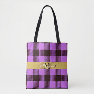 Stylish Golden Stripe Tartan Personalised Wedding Tote Bag