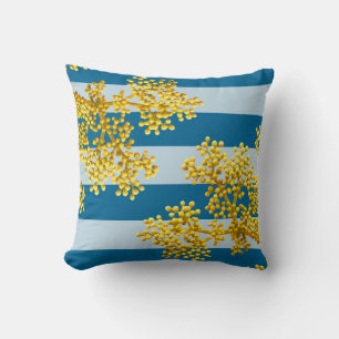 Stylish Golden Yellow Flower Buds & Stripes Cushion