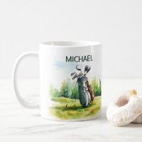 Stylish Golf Guy Watercolor Course Clubs Name