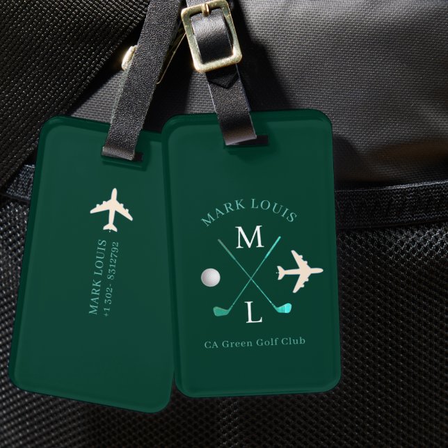 Stylish Golfer Club Monogram Green Travel Luggage Tag (Creator Uploaded)