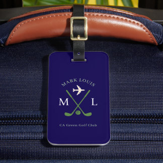 Stylish Golfer Club Travel Monogram Blue Luggage Tag