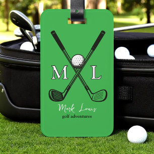 Stylish Golfplayer's Monogrammed kelly-green Luggage Tag