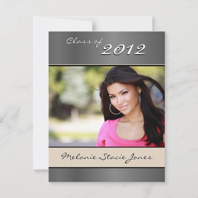 Stylish Grad Announcement / Invitation - Silver (Front)