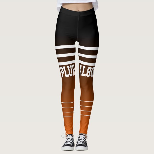 Stylish gradient black orange monogrammed workout leggings (Front)