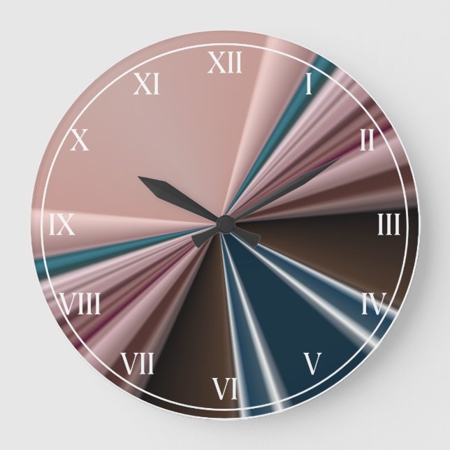 Stylish Gradient Stripe Pattern Pink, Teal Mix  Large Clock (Front)