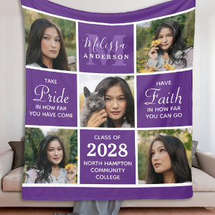 Stylish Graduate 5 Photo Collage Purple Graduation Fleece Blanket