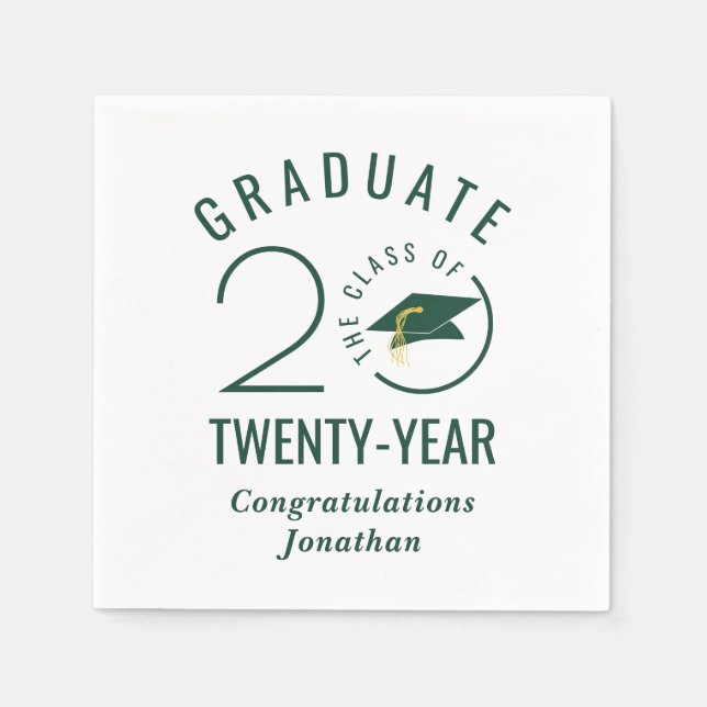 Stylish Graduate Class Year Green Personalised Napkin (Front)