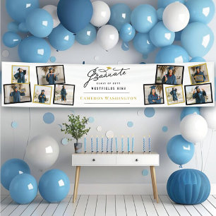 Stylish Graduate Script 10 Photo Graduation Party Banner