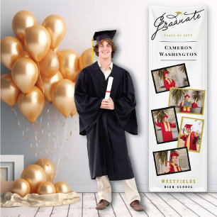 Stylish Graduate Script 5 Photo Graduation Party Banner