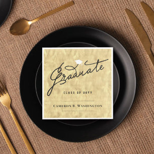 Stylish Graduate Script Gold Foil Graduation Party Napkin
