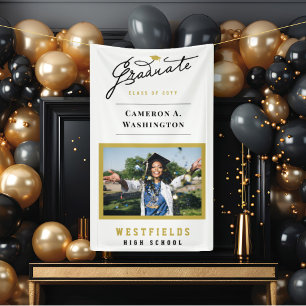 Stylish Graduate Script One Photo Graduation Party Banner