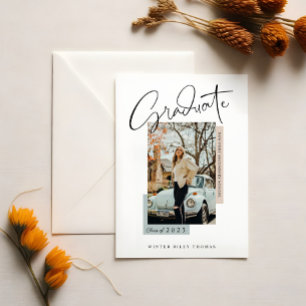 Stylish Graduate Script Overlay Photo Graduation Invitation