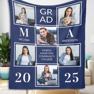 Stylish Graduation 6 Photo Navy Blue Graduation Fleece Blanket