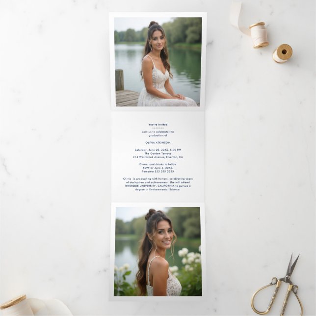 Stylish Graduation Cap Pastel Tones & Glitter Tri-Fold Announcement (Inside)