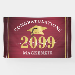 Stylish Graduation Class Year Metallic Maroon Gold Banner