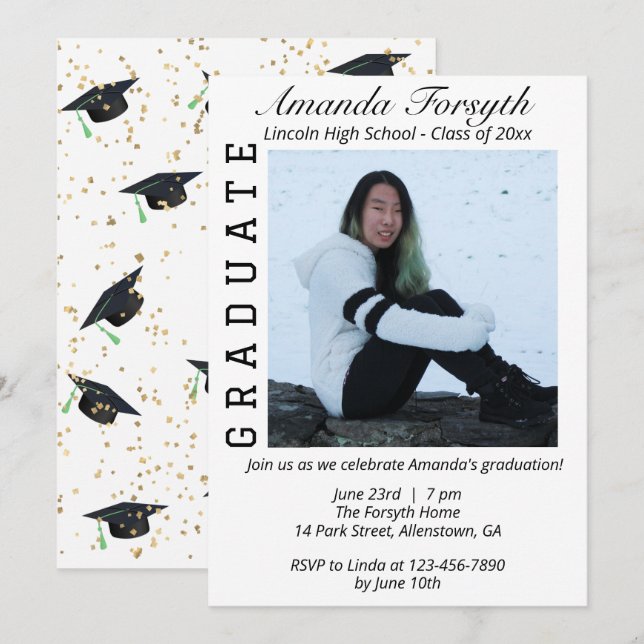 Stylish Graduation Photo Grad Party Invitation (Front/Back)
