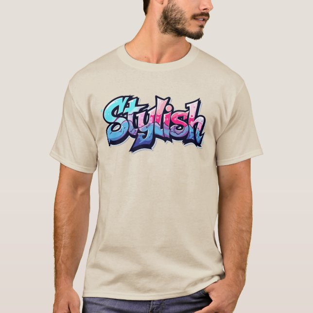 Stylish Graffiti Text Art T-Shirt (Front)