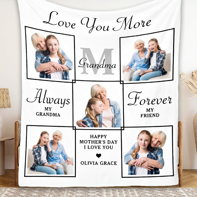 Stylish GRANDMA Personalised 5 Photo Collage Fleec Fleece Blanket (Creator Uploaded)