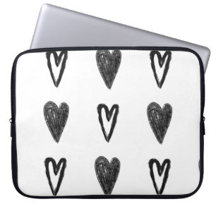 Stylish graphic seamless pattern with hearts. Blac Laptop Sleeve