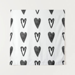 Stylish graphic seamless pattern with hearts. Blac Tapestry