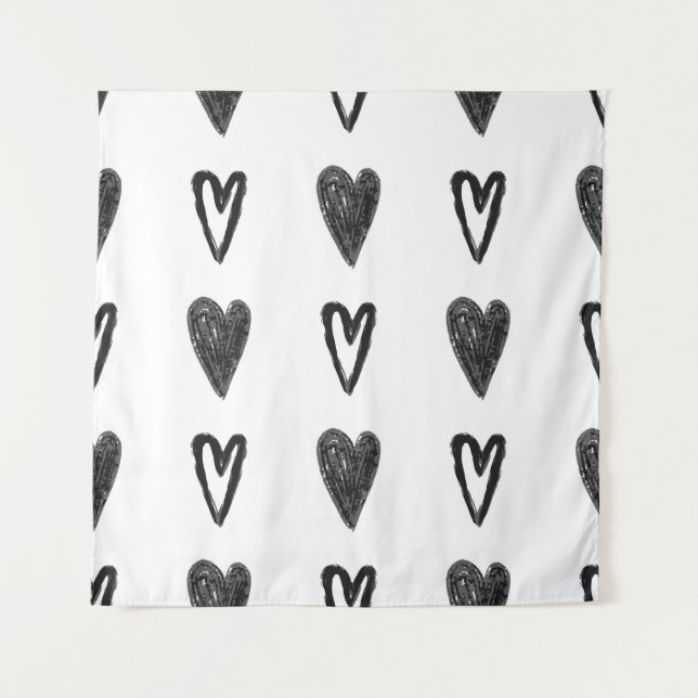 Stylish graphic seamless pattern with hearts. Blac Tapestry (Front)
