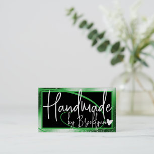 Stylish Grass Green Frame Heart Handmade by Name Business Card