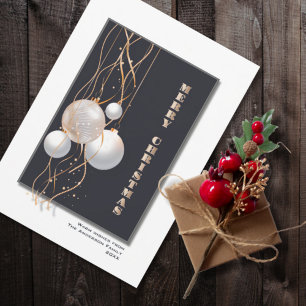 Stylish Gray Gold Christmas Baubles Holiday Card