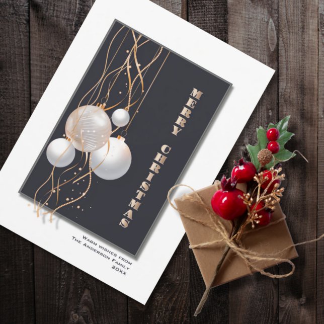 Stylish Gray Gold Christmas Baubles Holiday Card (Creator Uploaded)