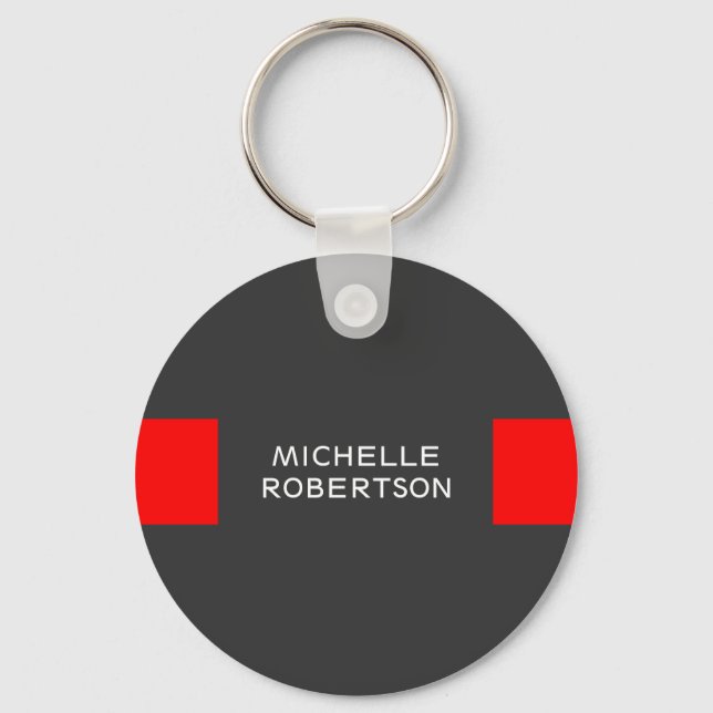 Stylish Gray Red Minimalist Modern Key Ring (Front)